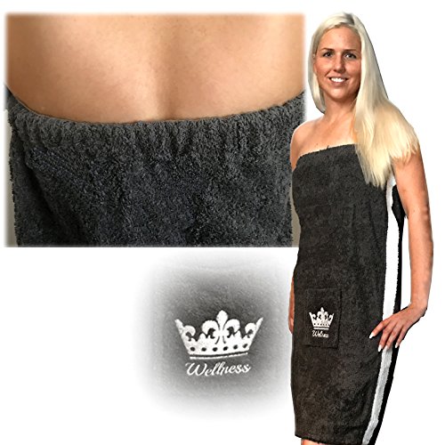 JEMIDI Sauna Frottee Kilt Sarong Damen oder Herren Anthrazit Grau mit Stickerei 100% Baumwolle Saunakilt Saunasarong Saunatuch Anthrazit/Weiß Damen - 4