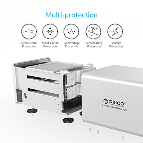 ORICO Aluminium 3,5″ Dual Festplattengehäuse Dockingstation, USB 3.0, für 3,5-Zoll SATA HDD, Hochgeschwindigkeit, Werkzeugfreie Montage, bis zu 2 x 8 TB = 16 TB - 5