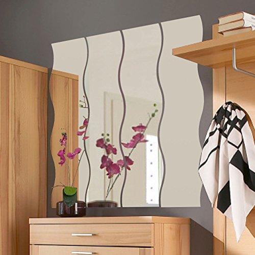 Spiegelfliesen Wellenform 4er Set je 110x23cm - Spiegelkachel Fliesenspiegel Wanddekoration