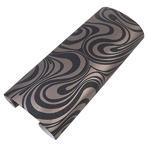 Little Thing Dick Non-Woven Modern Luxus Abstrakt Kurve Gestreift 3D Wallpaper Tapeten Wand Wandaufkleber für Schlafzimmer Wohnzimmer TV Hintergrund 0.7×8.4m (Schwarz) - 4
