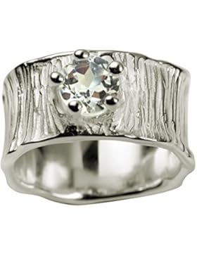 SILBERMOOS Damen Bandring mit weißem Topas Lotusblatt-Struktur 925 Sterling Silber