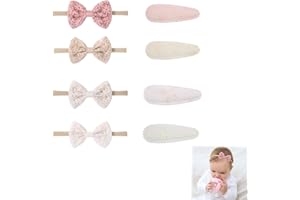 FBTOPNUM Baby Mädchen Stirnbänder ，8 Stück Schleife Kleinkind Kopfbedeckung Haarspangen & clips Elastische Neugeborene Haarbänder Niedlicher Haarschmuck，Besticktes und bedrucktes Stirnband für kleine Babys