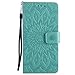 Produktbild Chreey iPhone 6 Plus / 6S Plus Hülle, [Prägung Indische Sonne] Lederhülle Sonnen Blume Brieftasche Wallet Tasche Magnet Flip Case Handyhülle Etui mit Kartenfach Ständer [Grün]