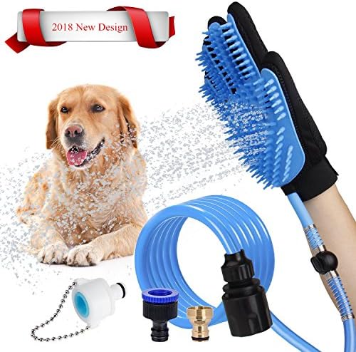 Kimferd Dog Shower Sprayer for Dog Bathing Wash Tool Multi-Functional Bath Hose Sprayer and Scrubber, Pet Grooming Bath Massager Adjustable Handheld Sprayer Shampoo Brush