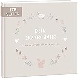 mintkind® Babyalbum "Mein erstes Lebensjahr" Wald | Fotoalbum zum Selbstgestalten | Geschenk für Mädchen und Junge | Babybuch