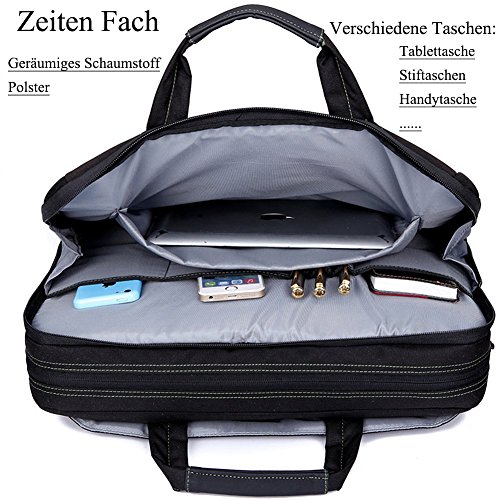 BRINCH Laptop Tasche, Nylon Gewebe Messenger Bag 17,3 Zoll leicht Henkeltasche Stoßfest Umhängetasche mit Schulterriemen für 17 – 17,3 Zoll Laptop / Notebook / MacBook / Ultrabook / Chromebook,Schwarz-Grün - 3
