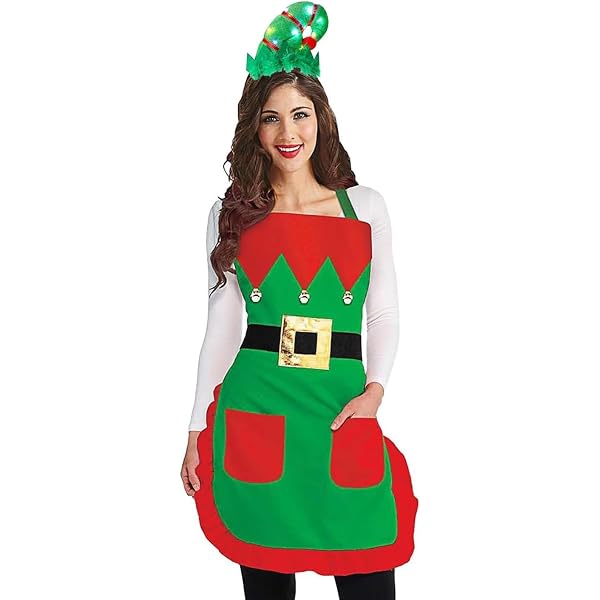 Costume Lutin De Noël - Tablier Et Bonnet Rayé Rouge/vert, Pour Adultes Et Enfants, Fêtes Et Déguisements