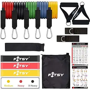 FITSY 16PCS Resistance Bands Set for Exercise, 5 Stackable Exercise Toning Tube for Workout with 2 Handles, 3 Resistance Loop Bands, 1 Carry Bag, 2 Ankle Straps, 1 Door Anchor & 2 Workout Charts
