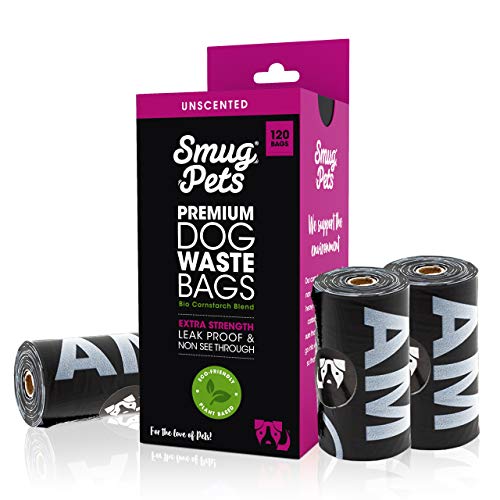 SmugPets - 120 Bolsas biodegradables para excrementos - Extragrandes y sin Perfume - 15 Bolsas/Rollo