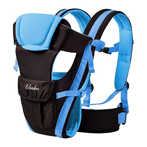 ELENKER Mochila Portabebé ergonómica multifuncion transpirable 4 en 1, con 4 modos para porta bebe con comodidad,para recien nacido al 30 meses, color azul