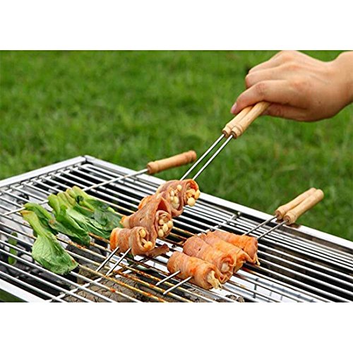 fourHeart 12-tlg Edelstahl BBQ Grillspieße Wurstspieße 30cm Fleischspieße Schaschlik Spieße Holzgriff für Camping, Freizeit, Lagerfeuer, Grillfest, Gartenparty, Geburtstag, Outdoor, usw - 8