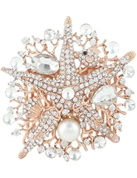EVER FAITH® österreichischen Kristall künstliche Perle Seestern elegant Hochzeit Haarkamm Haarschmuck Klar Rosagold-Ton...
