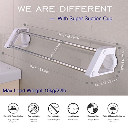 Leicht & Eco Life Super Saugnapf Double Edelstahl Polen Handtuch Bar Halter Storage Rack, weiß - 2