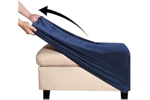 AQIGR Velvet Ottoman Slipcover Stretch Rectangle Footstool Cover Folding Storage Ottoman Covers for Living Room with Elastic Bottom (Color : Darkblue, Size : LARGE)