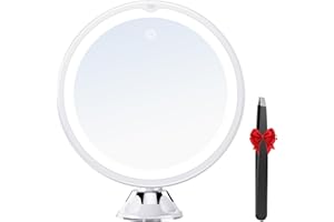 ‎AUXMIR Auxmir Lustro powiększające 20 x podświetlane LED z przyssawką do mocowania, lustro do makijażu, regulowane 360°, przenośne bezprzewodowe lusterko kosmetyczne Zasilacz do łazienki w podróży