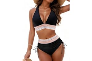 Hicodbek Bikini Damen Set Sexy Badeanzug Bademode Hohe Taille Farbblock Zweiteiliger Kordelzug Badeanzüge Bikinis für Frauen