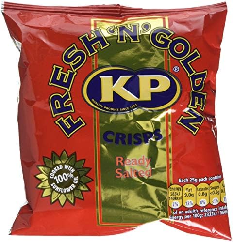 KP Ready Salted Potato Crisps, 25 g, Pack of 48