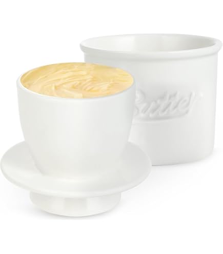 Beurrier Français En Porcelaine Jaune Avec Couvercle Et Couteau – Beurre Toujours Frais Et Tartinable