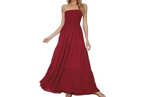 Timathous Donna off Shoulder Estiva Senza Spalline Spiaggia Bohemien Maxi Abito,Top A Tubo Lungo Abiti Vestito
