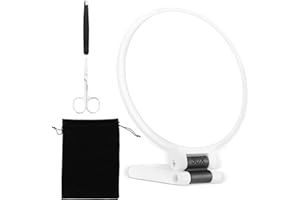 TRUEIN Specchio ingranditore 30X/1X, 13,5 cm, con forbici e pinzette, specchio a mano con ingrandimento, specchio cosmetico double face con manico per trucco di precisione (bianco)