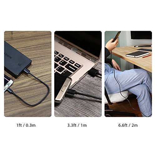 AUKEY Micro USB Kabel 6 Stk. 3m*1 + 2m*1 + 1m*2 + 0,3m*2 Ladekabel und Datenkabel für Android Smartphones wie Samsung/HTC/Huawei /Kindle Schwarz - 5