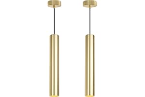 Alpinaluz Lámpara Colgante Tubular de Aluminio para Techo, Diseño Moderno de 40 cm con Casquillo GU10 y Cable Textil de 120 cm (Pack de 2 Dorado)