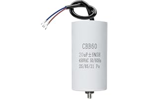CBB60 450V 20µF 50/60HZ Condensador de arranque,Condensador de motor,Condensadores,Con cables M8,38x70mm,20UF,Para motor,Bomba de piscina,Compresores,Lavadoras ANGEEK