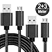 Produktbild wortek Micro USB Kabel Set Nylon geflochtenes Ladekabel [3A] Schnellladekabel für Android Smartphone, Samsung Galaxy, LG, Huawei, Sony, HTC, Nexus, Kindle Kabelset | 2m+3m Schwarz