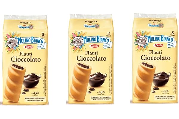 3 x Mulino Bianco Flauti svamp kaka mellanmål med choklad (8 x 35 g)