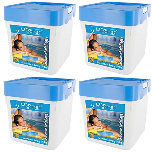 Miganeo® 4 x 5 kg Multitabs 200g, für Pool,5 in 1 Chlor, Ph, Alegezid,Flockung (20 kg)