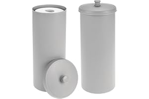 mDesign Set of 2 Free Standing Toilet Roll Holder – No Drilling Required – Plastic Toilet Roll Stand for The Bathroom – Toilet Roll Storage, Elegantly Solved with Space for 3 Rolls – Grey