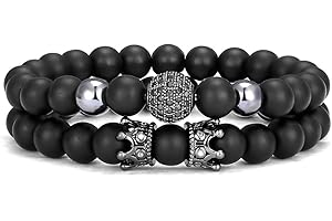 ARHZ Bracciale Uomo Personalizzato - 2 Pezzi Gioielli - Perline - Regalo Di Compleanno Per Marito, Padre, Fidanzato (Nero)