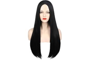 ENENBLAU Perücke Schwarz Damen für Kostüm Lang Glatt Perücken Natürliche Synthetische Peruecke Tägliche Party Cosplay Wig 012
