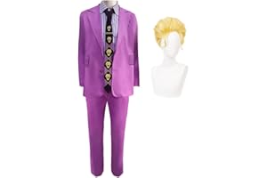 Jiumaocleu Yoshikage Kira Cosplay Costume with Wig, Kira Yoshikage Cosplay Outfits Suits Jacket Shirt Pants and Tie, Halloween Party Cosplay Costume Dress Up with Accessories