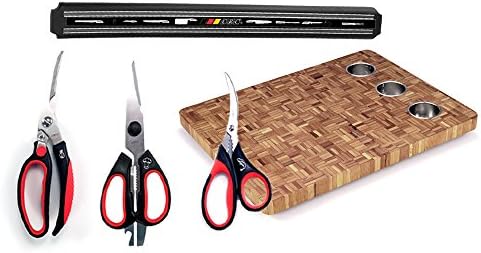 3 KITCHEN SCISSORS, MAGENT HOLDER AND CUTTING BOARD