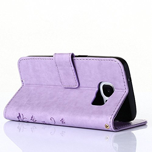 Galaxy S7 Hülle,Samsung Galaxy S7 Hülle Case Flower Ledertasche Schutzhülle Cover Etui Tasche,Samsung Galaxy S7 Hülle Leder,EMAXELERS Samsung Galaxy S7 Hülle Glitzer,Galaxy S7 Case Blumen Schmetterling Muster PU Leder Brieftasche Hülle Flip Wallet Case Cover für Galaxy S7,Bookstyle Hüllen Etui Lederhülle mit Standfunktion und Karten-Slots für Samsung Galaxy S7,Light Purple Butterfly - 6