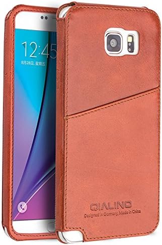 Samsung Galaxy Note5 Case, Ultra thin Genuine Leather Back Cover Bumper for sumsung note5, QIALINO Soft Durable Phone Protector with Card Slot for Sumsung galaxy Note 5