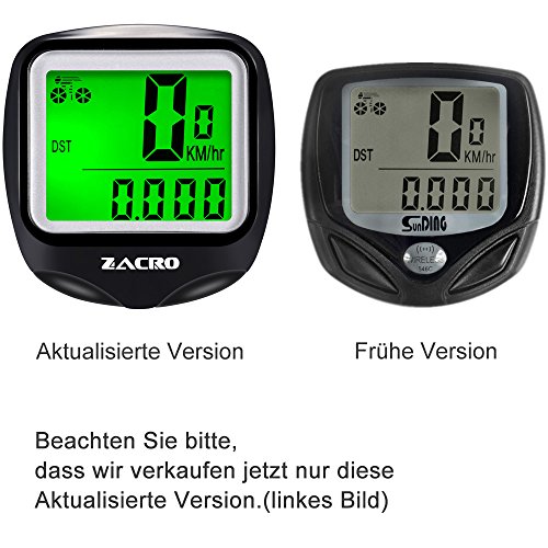 Zacro Fahrradcomputer, Kilometerzähler,Original multifunktionaler drahtloser Fahrradtacho,Tachometer, Inkl.1 Stück zusätzlicher Kompaß, Aktualisierte Version, Schwarz - 3
