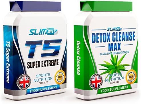 T5 FAT BURNERS x60 + DETOX CLEANSE x60 - T5 Super Extreme Max Strength Thermogenic Fat Burner and Colon Cleanse Detox Capsules - Slimming Diet Pills | Suppress Appetite, Boost Metabolism and Increase Energy for Weight Loss