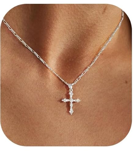 VJUYSW Collana Croce, Collana Croce Oro, Crocifisso Collana, Croce Collane Girocollo, Collana Uomo Donna, Collana con Croce Donna, Pendente con Croce Cristiana, Regalo per Donna Uomo