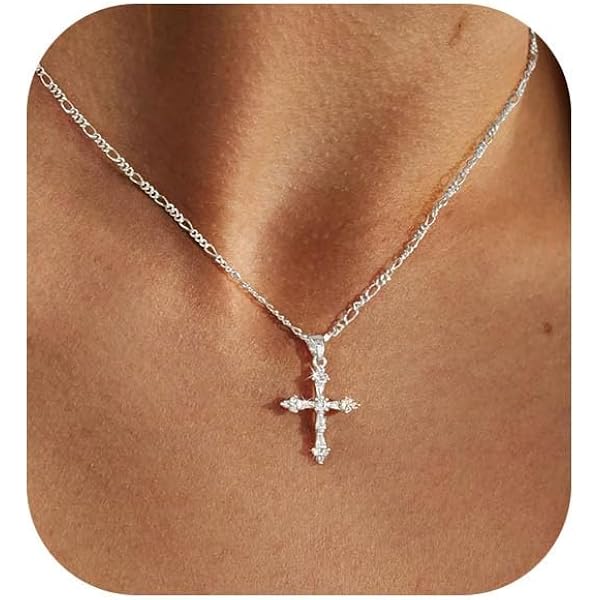 Bramart - Collana Donna in Argento Sterling 925 - Ciondolo Croce Brillantinata con Zirconia Cubica - Grigio, Unica, Argento Sterling