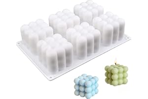 JKDHJK Candle Moulds, 6 Cavity Silicone 3D Cube Bubble Candle Molds DIY Candle Silicone Mould for Cake Candy Chocolate Making Candles Scented Handmade Soap Home Decoration Aromatherapy Mould