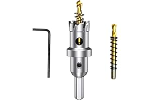 ASNOMY 22mm Punta per sega a tazza con punta in carburo di tungsteno, per metalli duri, sega a tazza T.C.T, con 2 punte per trapano pilota in titanio, per metallo, acciaio, ferro, legno, plastica