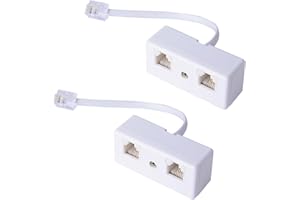 HAWAKA 2 Pack Telefono RJ11 6P4C Adattatore a Adapter für Anschluss Telefonica bidirektional Splitter Doppel, Kabel RJ11 6P4C Wandadapter und Trenner, männlich zu 2 weiblich Wandler für Festleitung
