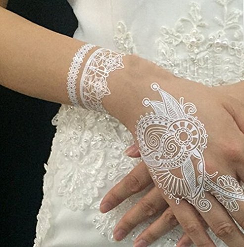 Pinkiou Pack of 6 Sheets Tattoo Stickers Lace Mehndi Temporary Tattoos Fashion Body Art Stickers (White)