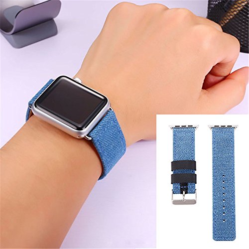 Bandmax Watch Band Nylon Gewebe Denimstoff Ersatzarmband mit Gürtelschnalle Uhrenarmband für 42MM Apple Watch Series 2/ Series 1(Blau) - 4
