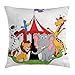 Produktbild Circus Throw Pillow Cushion Cover, Trained Performer Acrobat Animals in Circus Tent Happy Giraffe Elephant Art, Decorative Square Accent Pillow Case, 18 X 18 inches, Red Green Yellow