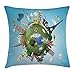 Produktbild DPASIi World Throw Pillow Cushion Cover, Small Planet with Historical Famous Landmarks Around The World Vacation Travel Tour, Decorative Square Accent Pillow Case,Multicolor 18x18inch
