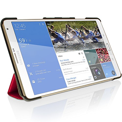 igadgitz Rot PU Ledertasche Hülle Smart Cover für Samsung Galaxy Tab S 8.4″ SM-T700 mit Multi-Winkel Betrachtungs + Auto Sleep/Wake + Displayschutzfolie - 6