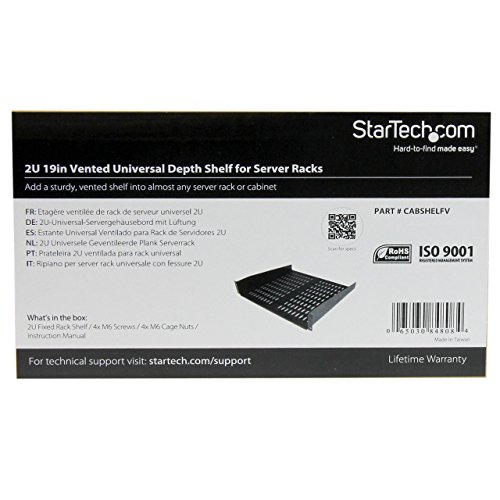 StarTech.com 2HE Universal Rack Mount Fachboden belüftet und freitragend für 19″ Server Racks – 16Zoll, schwarz (CABSHELFV) - 4